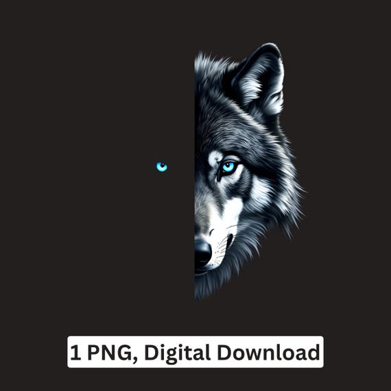 Wolf half Face PNG Blue Eyes Sublimation Cricut Printable Digital Download