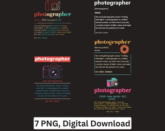 Photographer definition PNG bundle Camera Sublimation Cricut Printable Digital Download