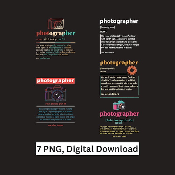 Photographer definition PNG bundle Camera Sublimation Cricut Printable Digital Download