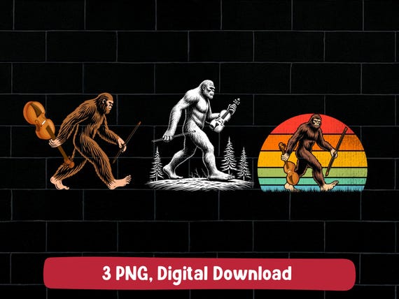 Violin bigfoot PNG bundle, sasquatch holding violin violist design (digital download)