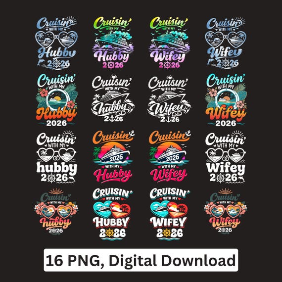 Couple's Cruise PNG Bundle: Hubby & Wifey Tropical Vacation Designs (Digital Download)