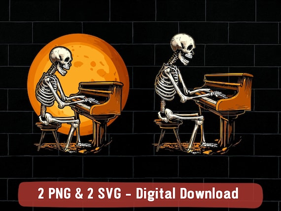 Skeleton playing piano png svg Halloween png pianist