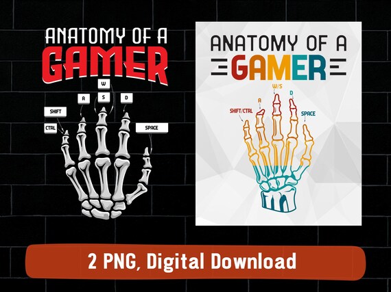 Anatomy of a gamer PNG, funny video games gaming gamer anatomy design (digital download)