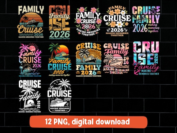 Family cruise 2026 PNG bundle Digital Download groovy floral vintage style