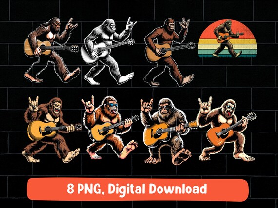 Bigfoot playing classical guitar png bundle: sasquatch classic guitarist design (digital download)