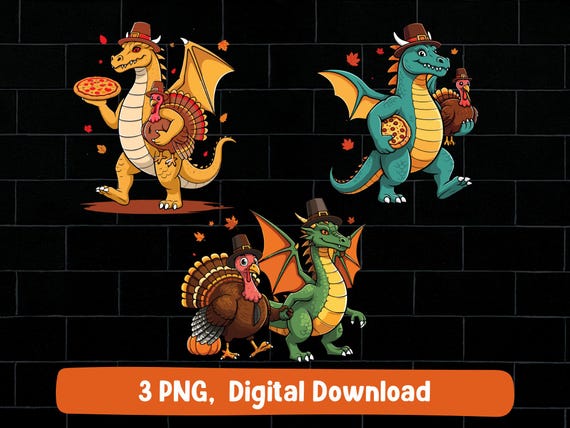 Thanksgiving Dragon PNG: Turkey Pizza Clipart (Digital Download)