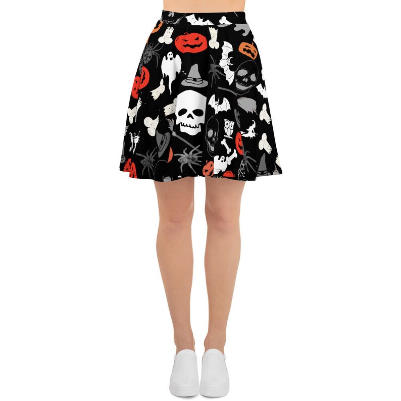 Halloween skirt women Black skirt Halloween skull bat ghost pumpkin skirt Halloween Halloween gift women Skater Skirt Halloween