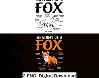 Fox Nature Lover PNG Anatomy Chart Wildlife Enthusiast Sublimation Cricut Printable Digital Download