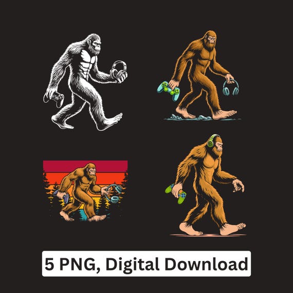 Bigfoot Gamer PNG Sublimation Cricut Printable Sasquatch Gaming Clipart Digital Download