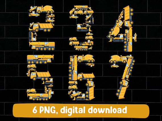Construction birthday png bundle, excavator construction 2 3 4 5 6 7 years birthday png kids boys