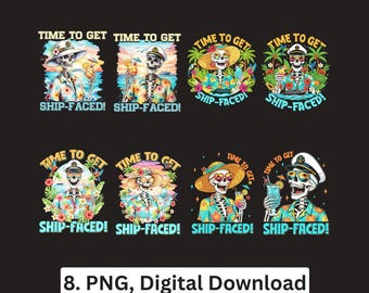 Esqueleto de crucero PNG, cara de barco, fiesta de vacaciones, sublimación, Cricut, descarga digital imprimible