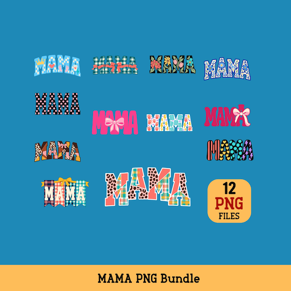 Mama PNG Bundle 12 Retro Mom Designs Sublimation Digital Download