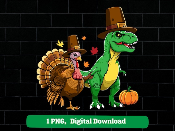 Thanksgiving Dinosaur PNG: Fall T-Rex Pilgrim Clipart (Digital Download