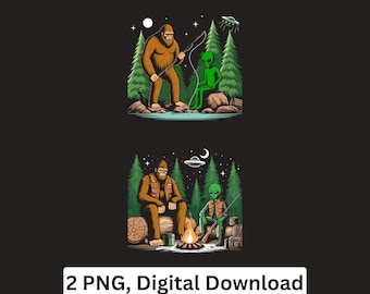 Bigfoot Alien PNG Camping Fishing Forest Sublimation Cricut Printable Digital Download