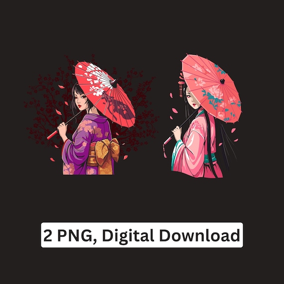Asian Woman Umbrella PNG Japanese Chinese Art Sublimation Cricut Printable Download