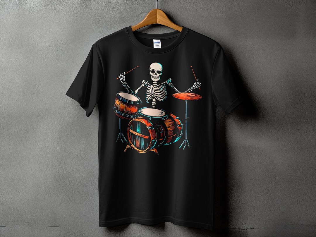 MAKAYA Heren T-Shirt Drums - Da Vinci Drummer - Blauw Geschenken Voor Drummers/Muzikanten Mannen Maat M