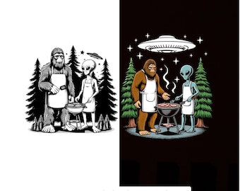 Bigfoot Alien BBQ PNG Funny Sasquatch UFO Design Sublimation Cricut Printable Digital Download