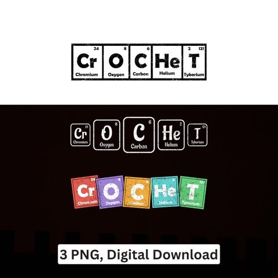 Crochet Periodic Table PNG Sublimation Cricut Printable Chemistry Clipart Digital Download