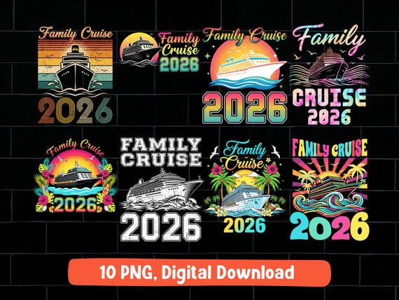 Family cruise 2026 png bundle matching cruising designs retro vintage groovy tie dye