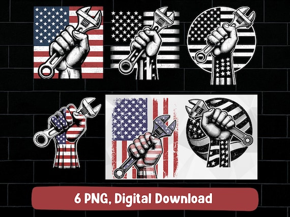 Mechanic hero American flag PNG bundle: USA flag wrench patriotic mechanic design (digital download)