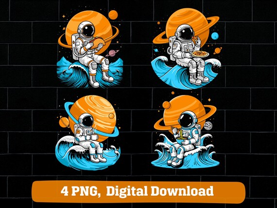 Astronaut space PNG bundle, astrology astronaut pizza coffee taco noodle space design (digital download)