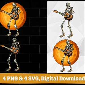 Skeleton Guitarist PNG SVG: Halloween Clipart (Digital Download)