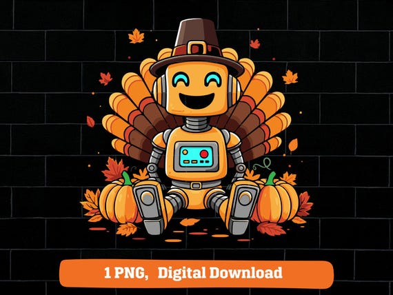 Robot pilgrim png, fall robot png, robot thanksgiving png