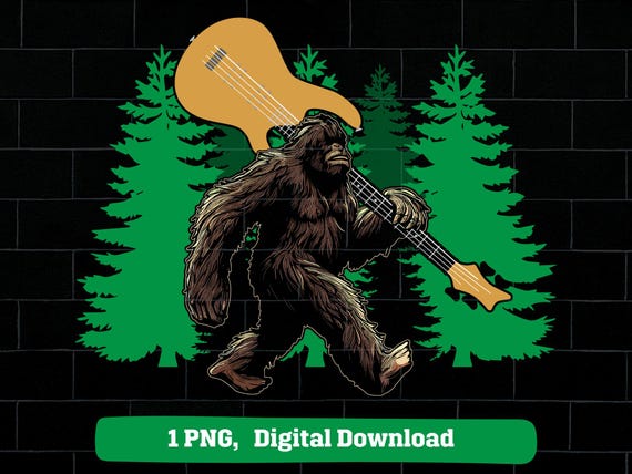 Bigfoot bass guitarist png, bigfoot holding bass guitar png, sasquatch bass guitar png