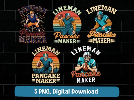 Football lineman pancake maker PNG bundle, football bigfoot design (digital download)