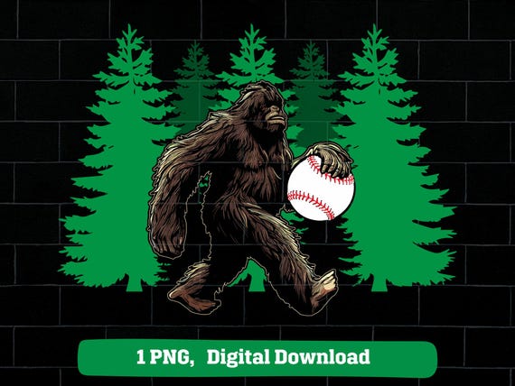 Bigfoot baseball PNG: sasquatch holding ball design (digital download)