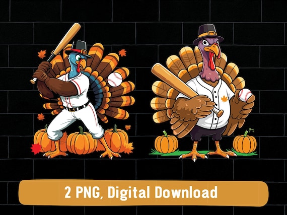 Turkey playing baseball png bundle, fall baseball thanksgiving png, fall turkey baseball png, baseball turkey png