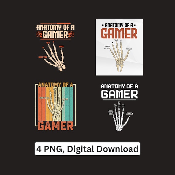Anatomy Gamer PNG Skeleton Keyboard Hand Gaming Room Sublimation Cricut Printable Digital Download