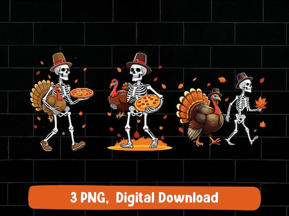 Skeleton Turkey Pizza PNG: Fall Thanksgiving Clipart (Digital Download)