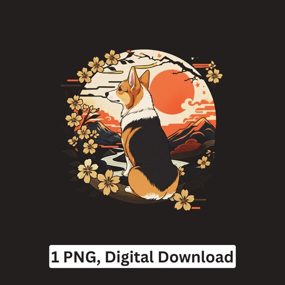Corgi PNG Japanese Style Dog Clipart Sublimation Cricut Printable Digital Download