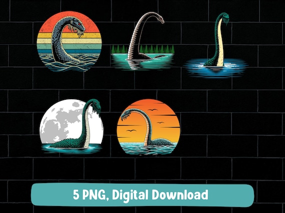 Loch Ness monster PNG bundle, Nessie retro vintage design (digital download)