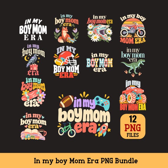 In My Boy Mom Era PNG Bundle Retro Motherhood Sublimation