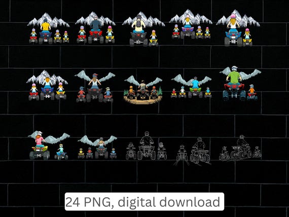 Family ATV Mountain Adventure Clipart Bundle (Digital Download)