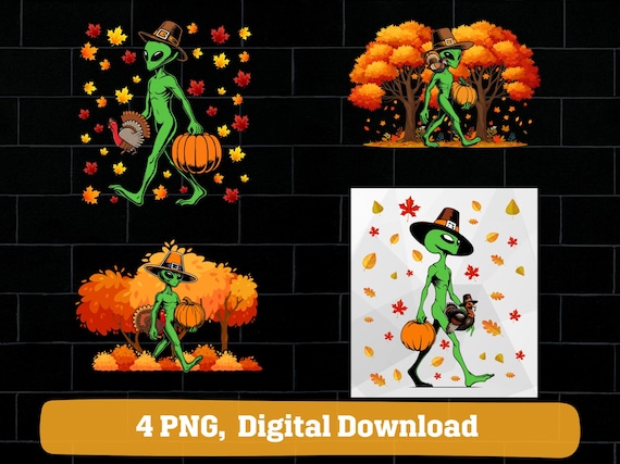 Alien pilgrim png, Fall alien thanksgiving png bundle