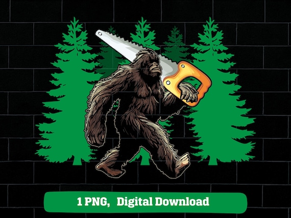 Bigfoot holding saw png, sasquatch carrying saw png, bigfoot carpenter png, bigfoot saw png
