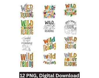 Wild About Reading PNG bundle Animal Print Book Lover Teacher Sublimation Cricut Printable Digital Download