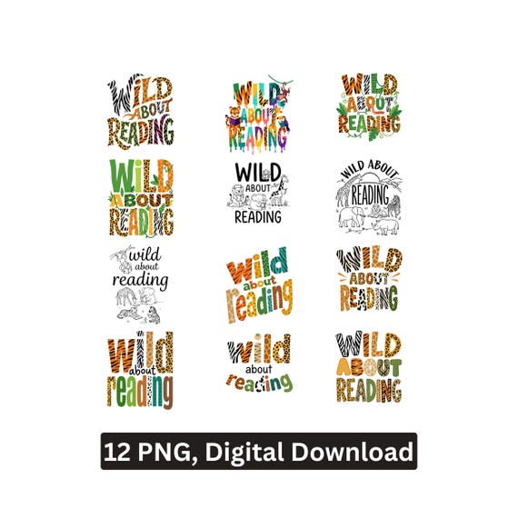 Wild About Reading PNG bundle Animal Print Book Lover Teacher Sublimation Cricut Printable Digital Download