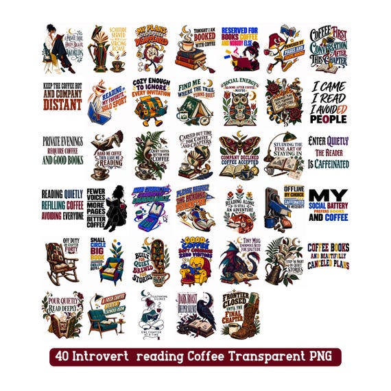 Introvert Reading Coffee PNG Bundle Book Lover Sublimation Digital Download