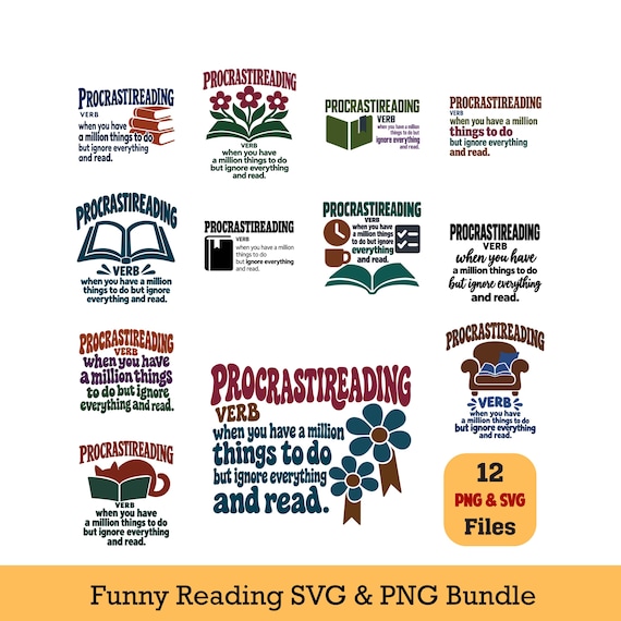 Funny Reading PNG Bundle Procrastireading Book Lover SVG Sublimation Digital Download