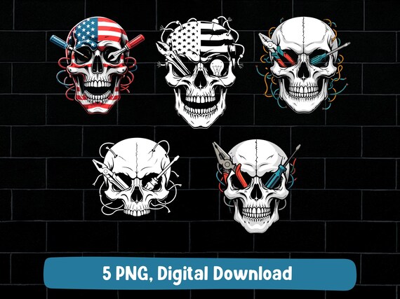 Skull electrician PNG bundle, power lineman electric workers skulls design (digital download)