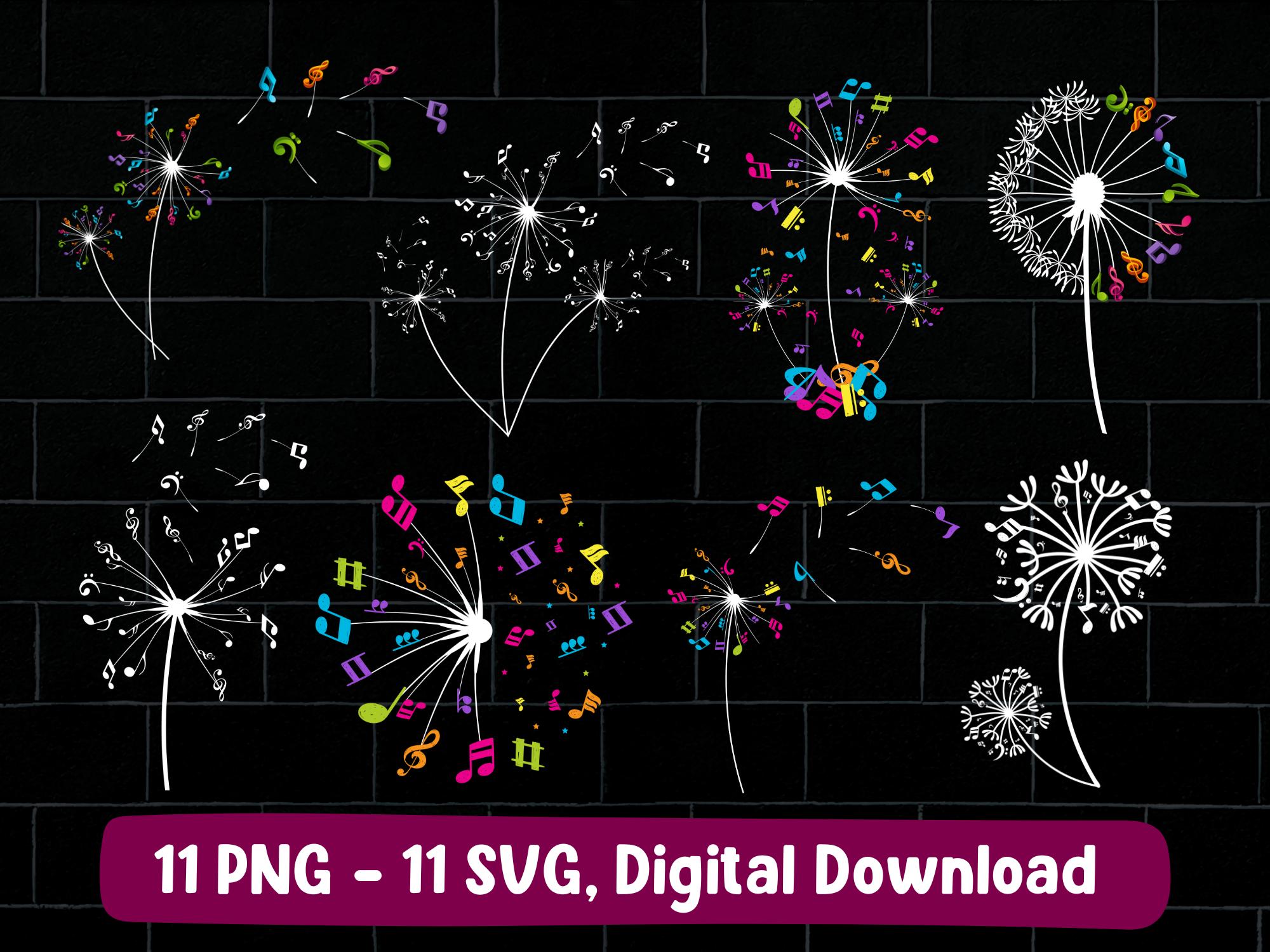 music notes dandelion flower png bundle svg