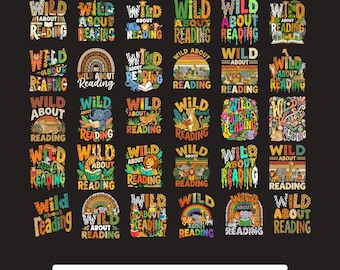 Wild About Reading PNG bundle Safari Book Lover Sublimation Cricut Printable Digital Download