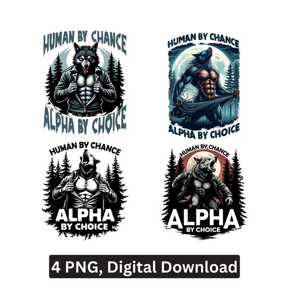 Wolf Alpha PNG Sublimation Design Digital Download Werewolf Clipart for Shirts Cricut Printable Art