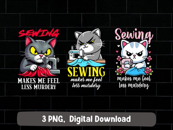 Sewing png, sewing cat ong, funny cat sewing png, sewing makes me feel less murdery png