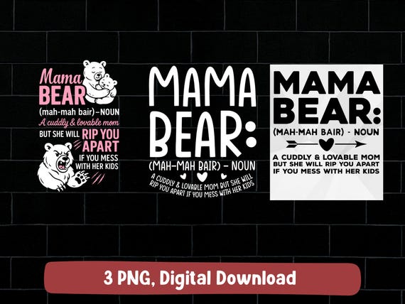 Mama bear definition PNG bundle: funny bear mom design (digital download)