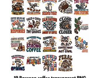 Raccoon Coffee humor PNG Bundle Mug Tumbler Shirt Designs Sublimation Digital Download